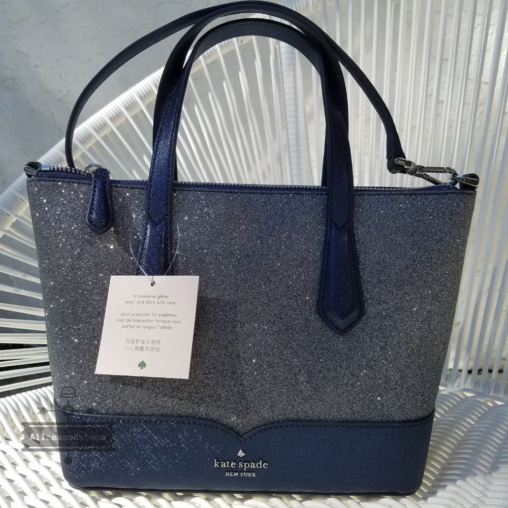 kate Spade SMALL Lola Satchel Dusk Navy Glitter - Picture 3 of 10
